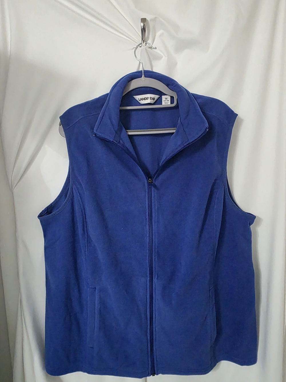 Lands' End Women's Royal Blue Fleece Zip-Up Vest